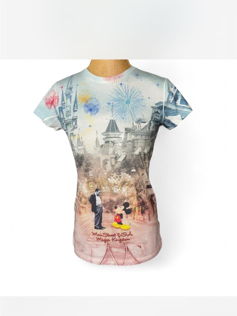 Disney Pastel Multi Castle & Mickey Graphic Short Sleeve Tee